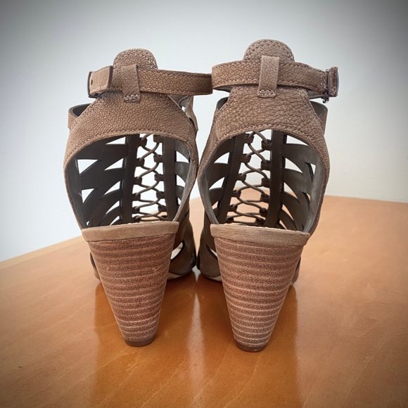 Vince Camuto Tiana Taupe Pebbled Leather Cage Booties - Picture 5 of 14